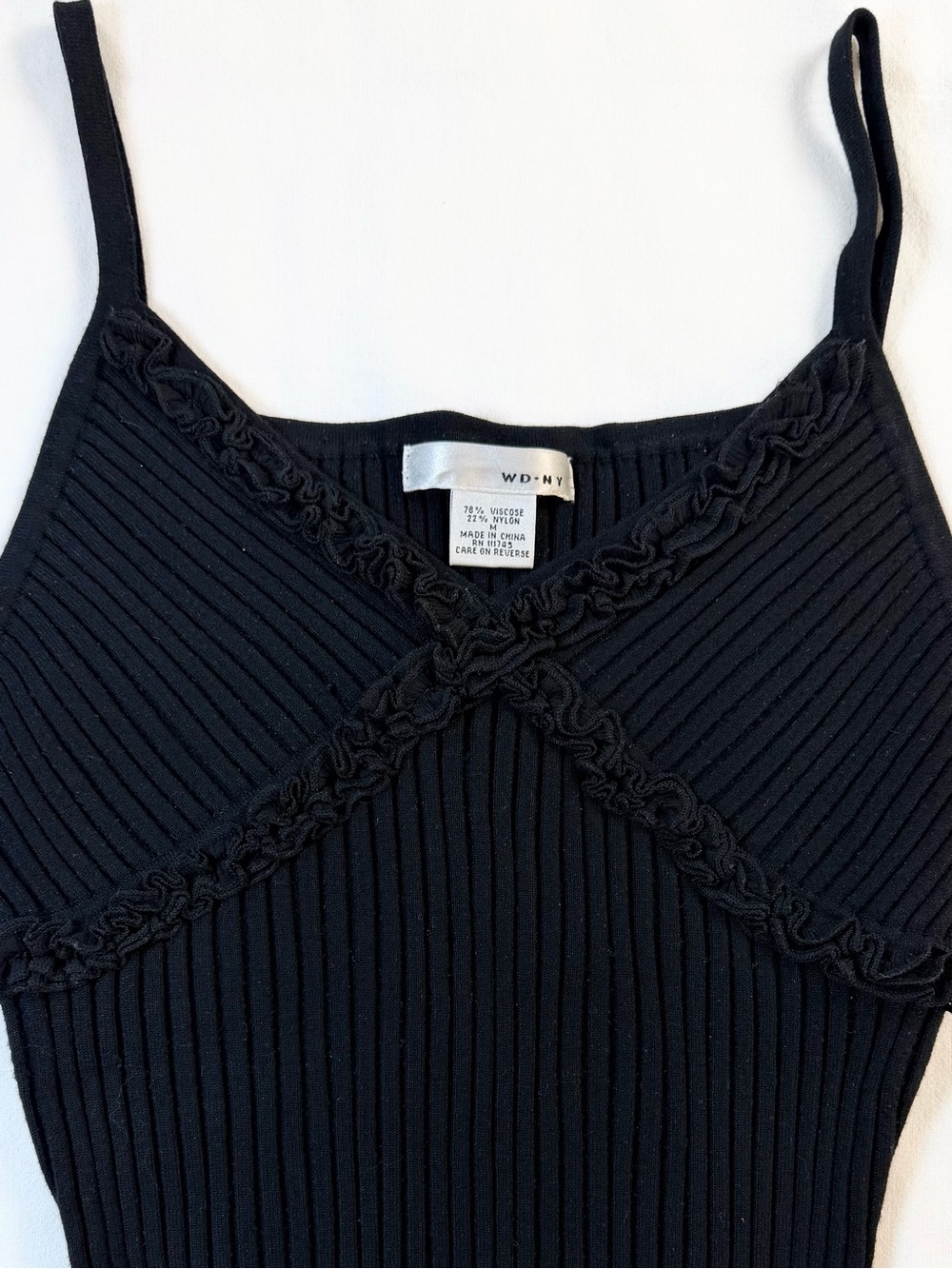 Y2K Black Ribbed Knit Tank with Ruffle Trim Whimsigoth Minimalist EUC - Picture 5 of 9
